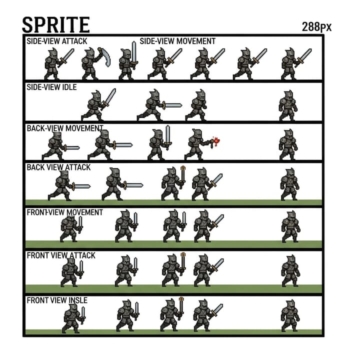 D&D Pixel Art Character Sprite Sheet | 160x288px 9-Row Animation