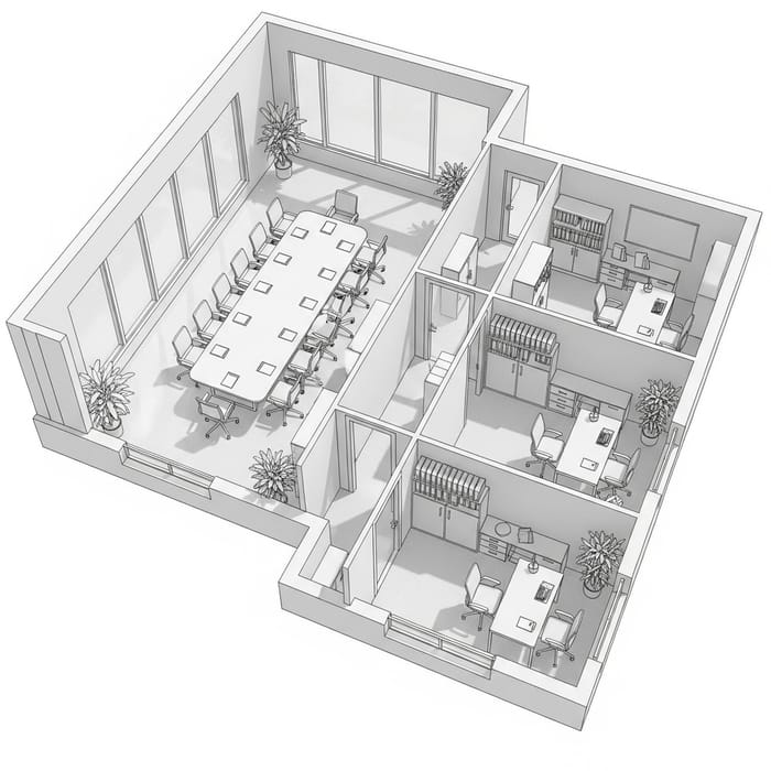 Modern 3D Architectural Design: Conference Room & Offices Layout