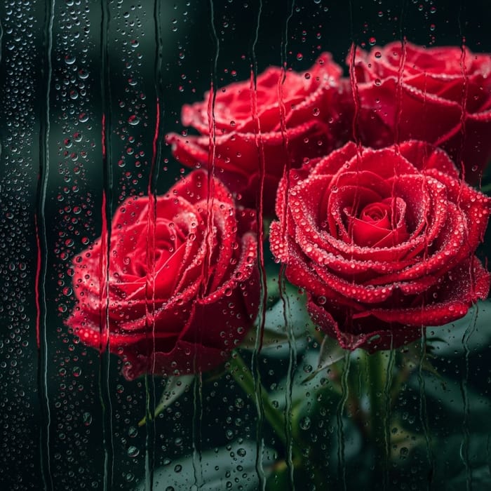 Red Roses with Water Droplets on Dark Background - Stunning Floral Display Red Roses with Water Droplets on Dark Background - Stunning Floral Display