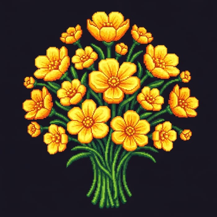 Vivid Yellow Pixel Art Bouquet