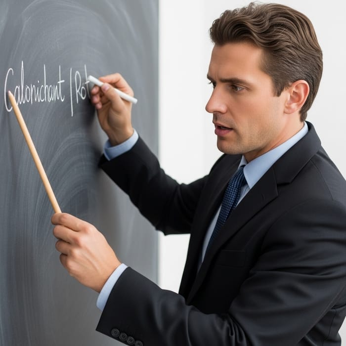Passionate Teacher Demonstrates with Pointer Passionate Teacher Demonstrates with Pointer