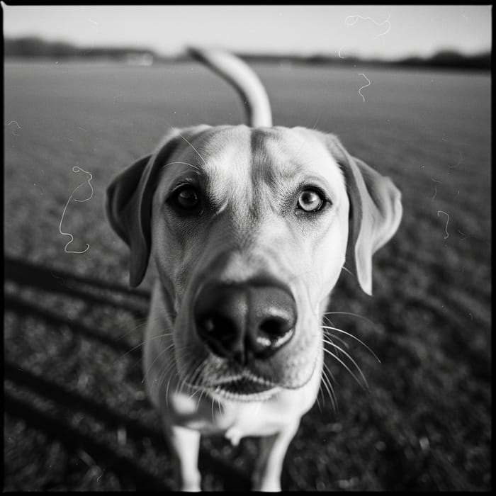 Expressive Black and White Dog with Wagging Tail Expressive Black and White Dog with Wagging Tail