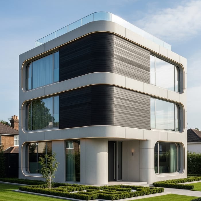 Innovative 3 Floor Cube-shaped Residence with Round Corners