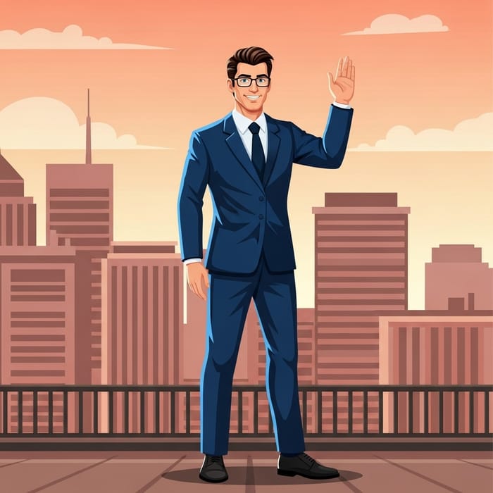 Confident Caucasian Man in Blue Suit with Glasses Confident Caucasian Man in Blue Suit with Glasses