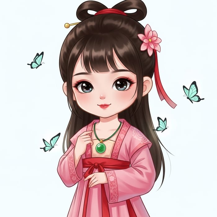 Enchanting Chibi Style Portrait of Young Asian Girl in Traditional Chinese Attire Enchanting Chibi Style Portrait of Young Asian Girl in Traditional Chinese Attire