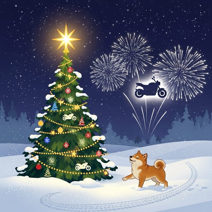 Slovakia Motorcycle Rental Company New Year's Greeting Card with Shiba Inu
