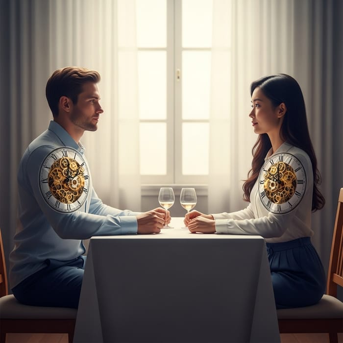 Clockwork Love: Surreal Meeting of Man and Woman