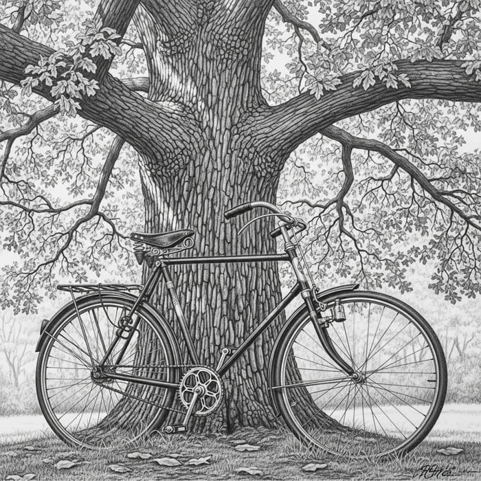Vintage Bicycle Drawing | Nostalgia & Tranquility Sketch
