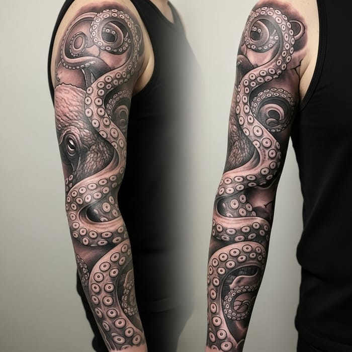 Majestic Octopus Sleeve Tattoo Design Majestic Octopus Sleeve Tattoo Design
