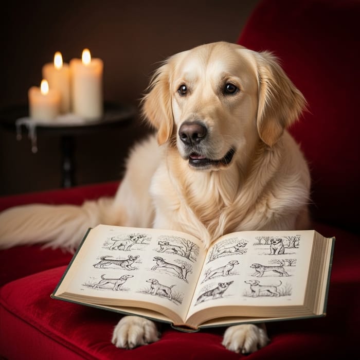 Charming Golden Retriever Reading Dog Sketch Book Charming Golden Retriever Reading Dog Sketch Book
