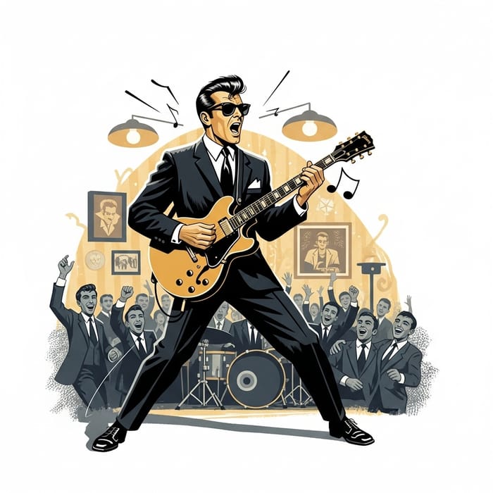 Vintage 50s Rock 'n' Roll Guitarist Illustration Vintage 50s Rock 'n' Roll Guitarist Illustration