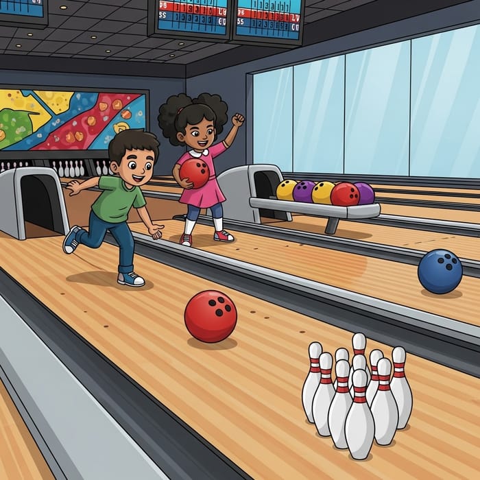 Playful Kids Bowling Cartoon - Striking Fun for Children