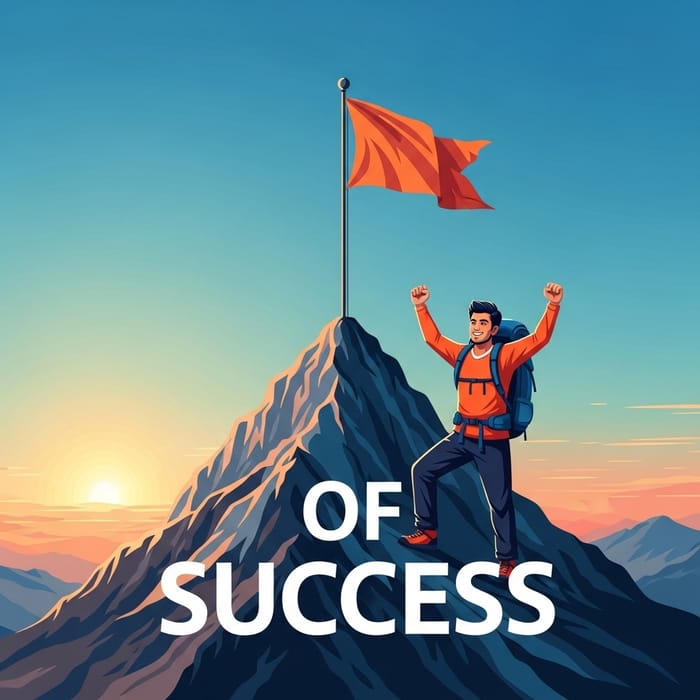 Triumphant Success: Man Conquers Mountain Peak | Sunrise Image