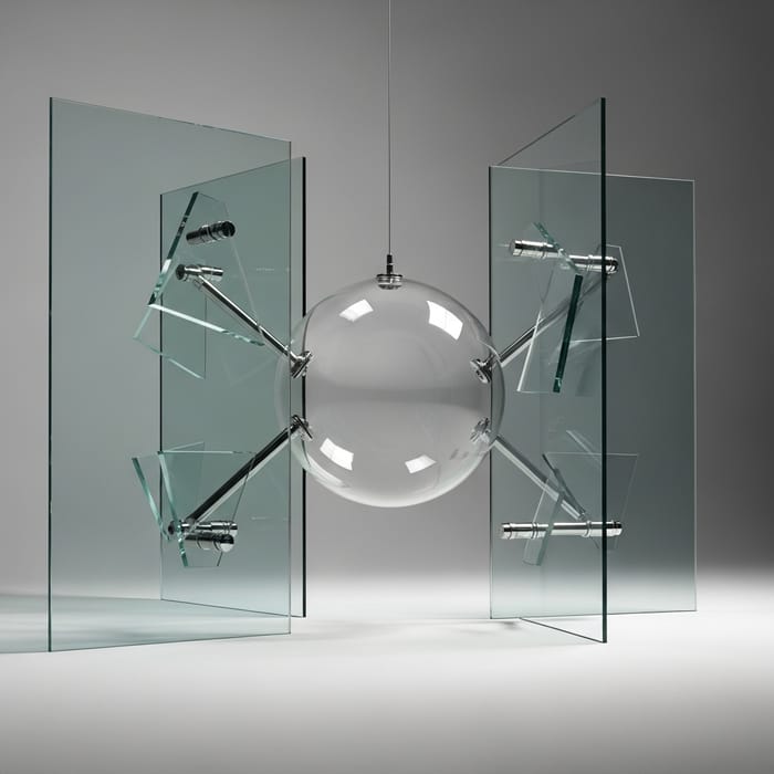 Artful Glass Sphere Installation with Abstract Geometric Influence Artful Glass Sphere Installation with Abstract Geometric Influence