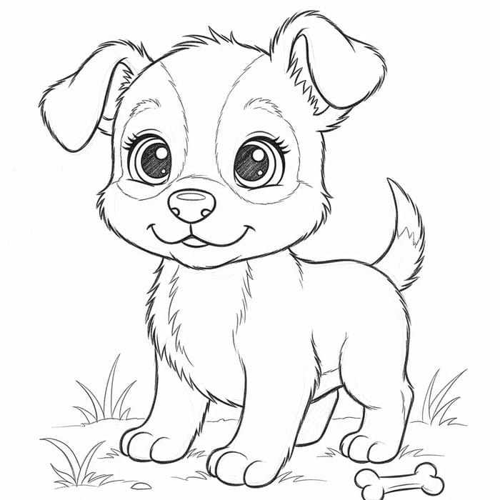 Adorable Puppy Pencil Sketch for Coloring Book | Draw with Expressive Eyes and Clear Lines