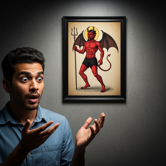 Surprised Man Reacts to Devil - Startling Image