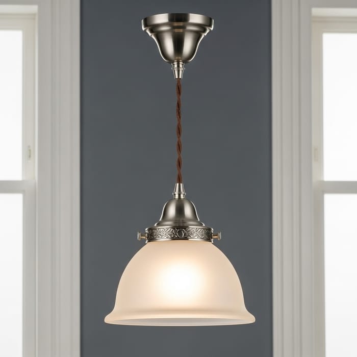 Elegant Brushed Metal Hanging Lamp with Vintage Glass Shade Elegant Brushed Metal Hanging Lamp with Vintage Glass Shade