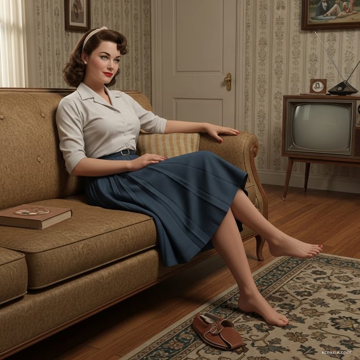 1950s Retro Housewife Relaxing on Couch 1950s Retro Housewife Relaxing on Couch