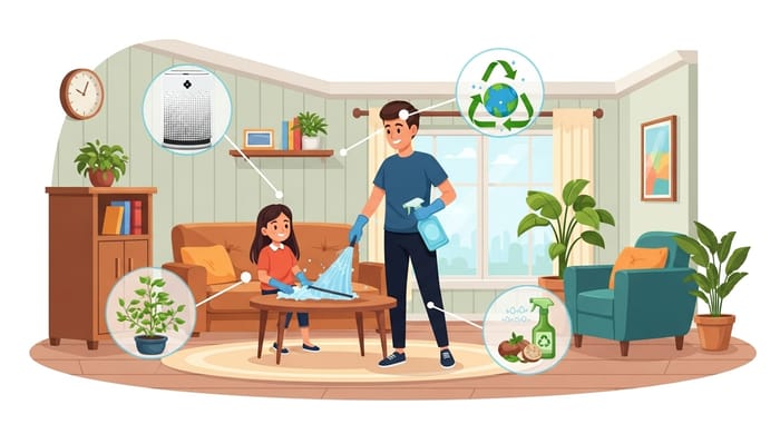 Eco-Friendly Family Home Cleaning Scene | Green Lifestyle Benefits Eco-Friendly Family Home Cleaning Scene | Green Lifestyle Benefits