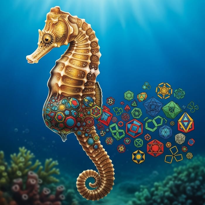 Realistic Seahorse Giving Birth: Geometric Patterns in Aquatic Harmony Realistic Seahorse Giving Birth: Geometric Patterns in Aquatic Harmony