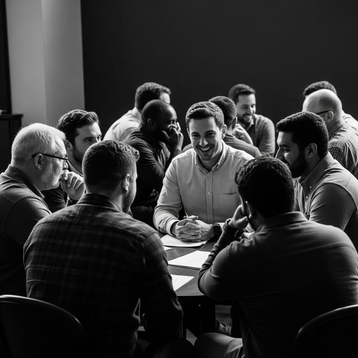 Diverse Christian Men at Wholesome Marriage Seminar | Candid Documentary Photo Diverse Christian Men at Wholesome Marriage Seminar | Candid Documentary Photo