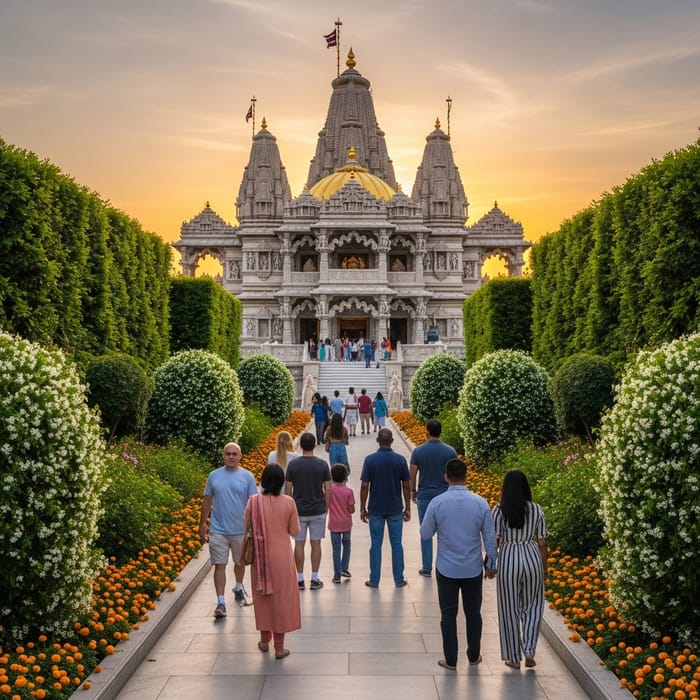 Tranquil Hindu Temple at Sunset
