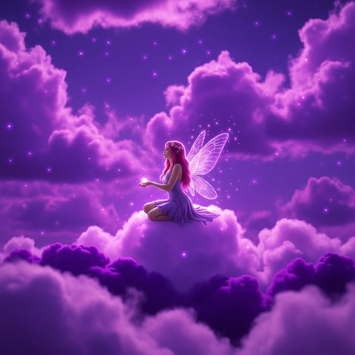 Pink-Haired Fairy on Purple Clouds: Tranquility and Enchantment Pink-Haired Fairy on Purple Clouds: Tranquility and Enchantment