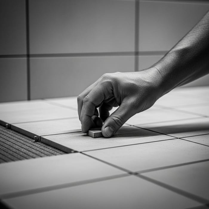 Meticulous Hand Placing Tiles | Black and White Architectural Photo Meticulous Hand Placing Tiles | Black and White Architectural Photo