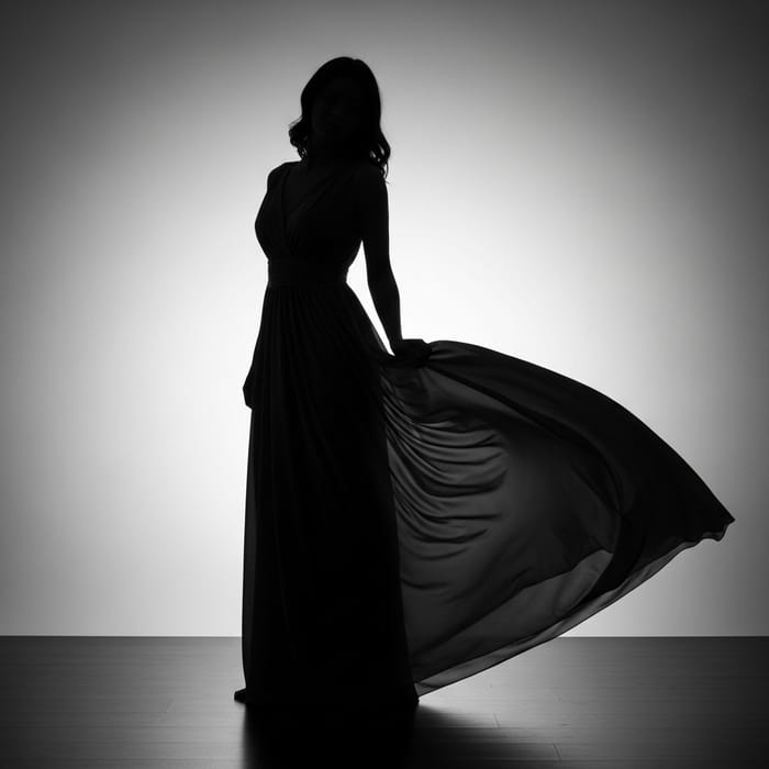 Graceful Nude Female Silhouette on Monochromatic Background
