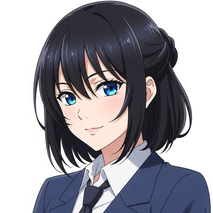 Anime Girl in Her Twenties with Blue Eyes and Black Hair