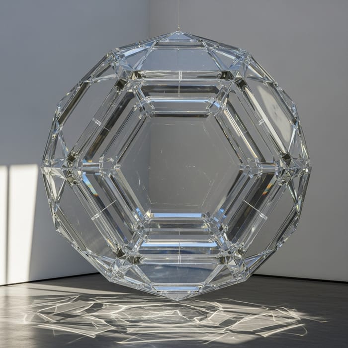 Large Clear Glass Dodecahedron Sculpture | Serene Studio Photo Large Clear Glass Dodecahedron Sculpture | Serene Studio Photo