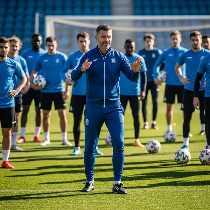 Charismatic Soccer Coach Leading Diverse Team Practice