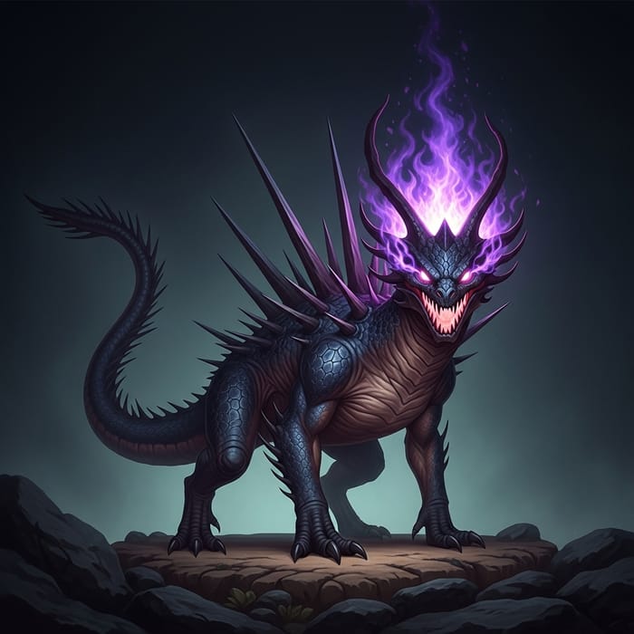 Dark Realistic Milza - Mythical Creature with Dark Flame Dark Realistic Milza - Mythical Creature with Dark Flame