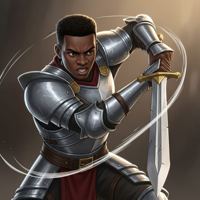 Black Warrior in Armor Wielding Sword Animation Black Warrior in Armor Wielding Sword Animation