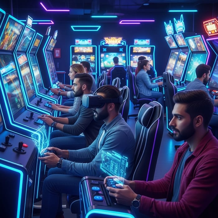 Modernistic Game Arcade | Neon-Filled Gaming Scene