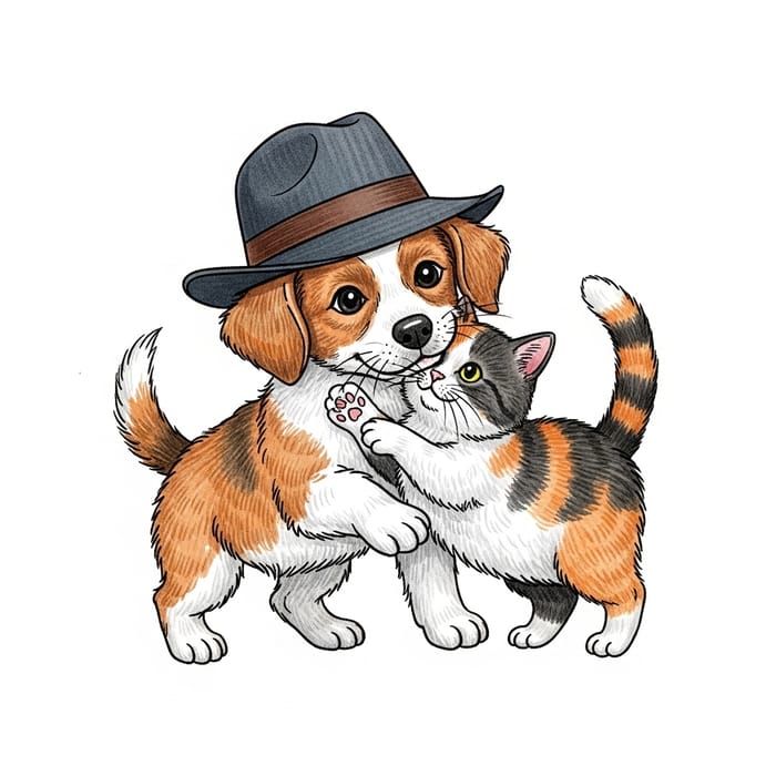 Cute Dog Wearing Hat Plays with Cat | Playful Encounter