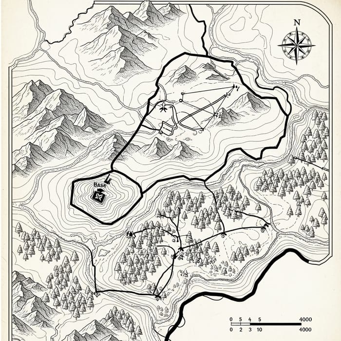 Vintage Military Map | Black & White Style 1200x480 Size