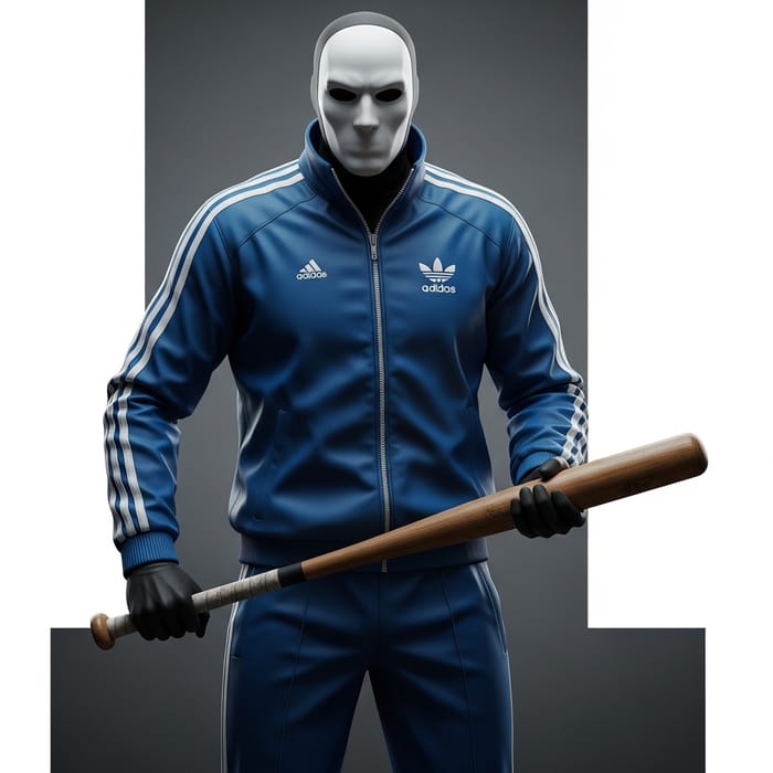 Menacing Michael Myers in Adidas Sports Suit with Bat Menacing Michael Myers in Adidas Sports Suit with Bat