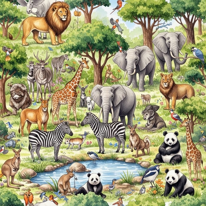 Animal Kingdom Watercolor Illustration