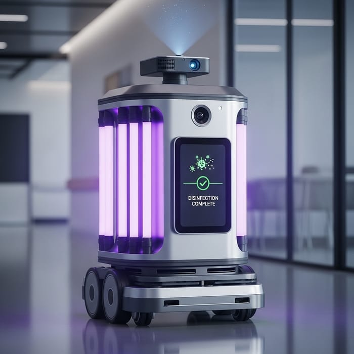 Futuristic Disinfection Robot | UV Tubes & Projector Technology Futuristic Disinfection Robot | UV Tubes & Projector Technology