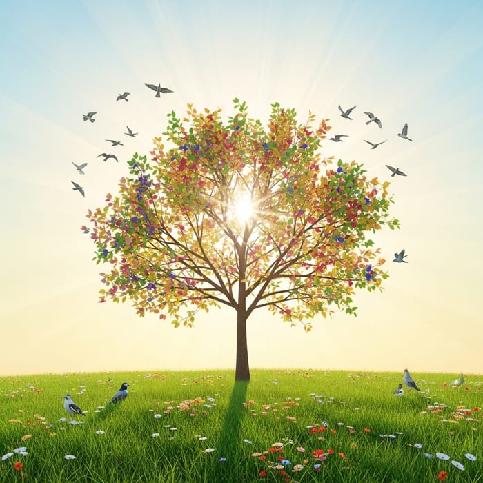Healing Symbolism: Tree of Vitality, Sun Rays, Birds of Resilience Healing Symbolism: Tree of Vitality, Sun Rays, Birds of Resilience