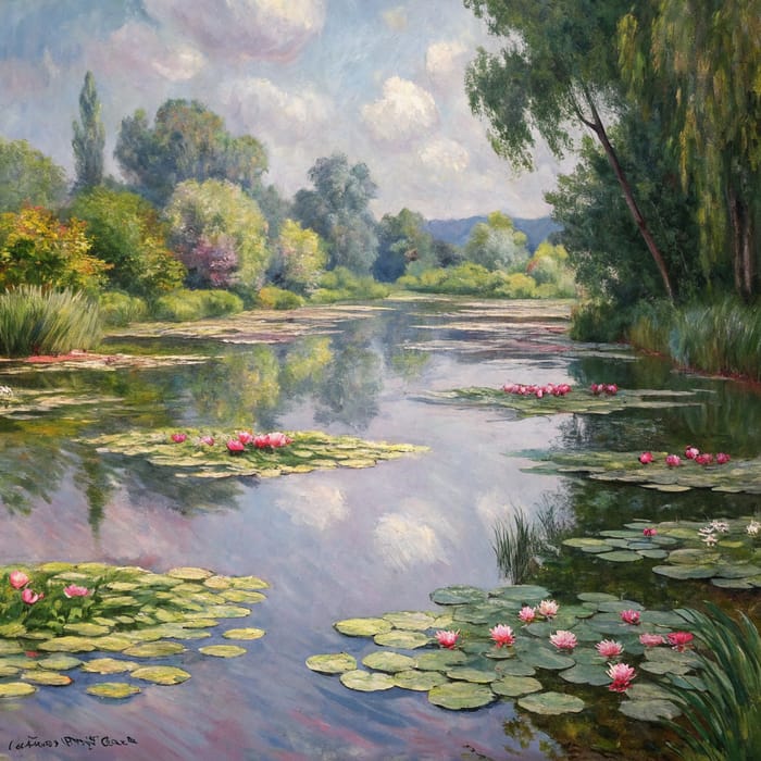 Vibrant Water Lilies: Impressionist Landscape Art