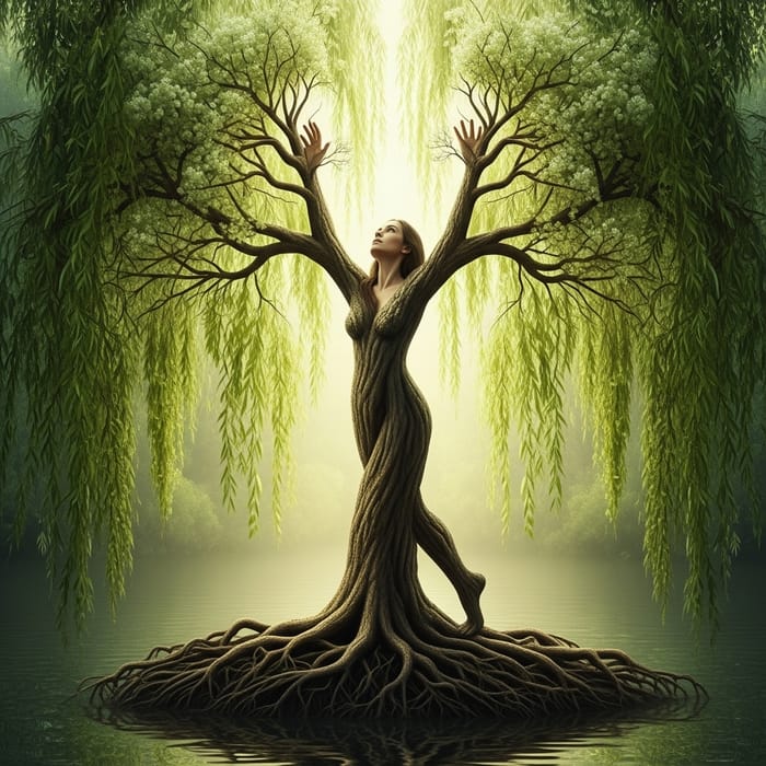 Ethereal Metamorphosis: Woman-Willow Tree Fusion | Nature Art Ethereal Metamorphosis: Woman-Willow Tree Fusion | Nature Art