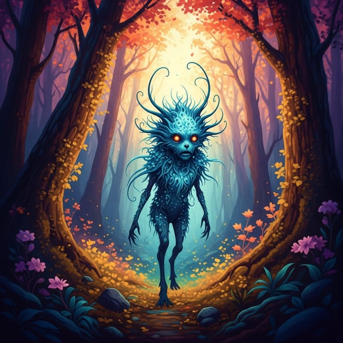 Fantastical Creature in a Colorful Forest Fantastical Creature in a Colorful Forest