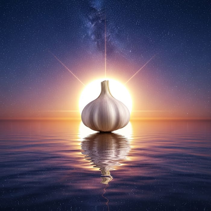 Garlic Floating in Serene Lake at Stunning Sunset | 4K Manga Art