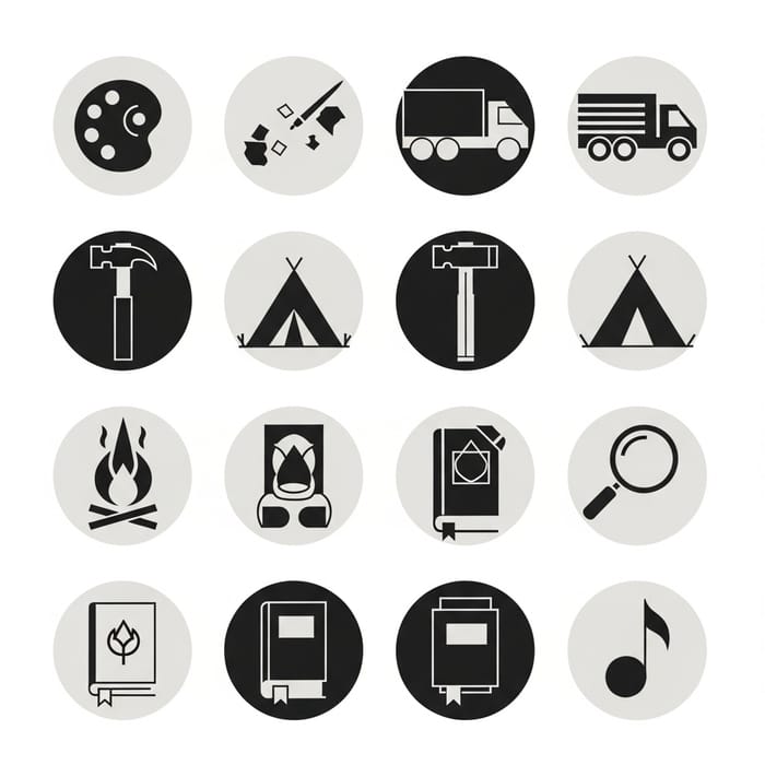 Russian Constructivism Inspired Children's Camp Icons | Modern Design Russian Constructivism Inspired Children's Camp Icons | Modern Design