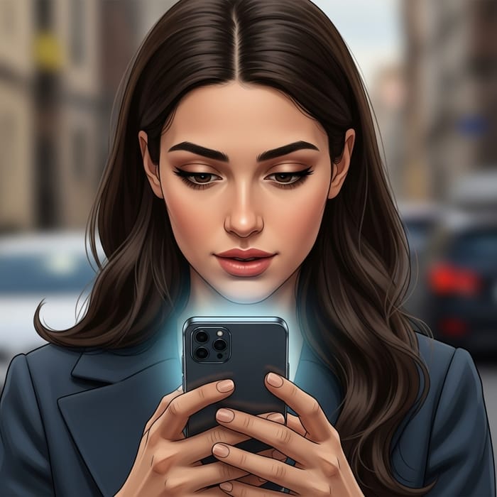 Beautiful Woman Checking Her Phone - Captivating & Modern