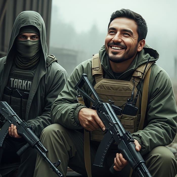 Man in Armored Jacket Holding Weapon in Tarkov