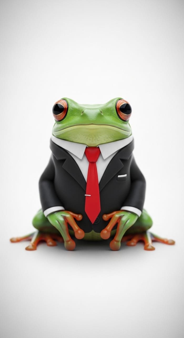 Elegant Black Suit Red Frog: Radiating Charm and Elegance