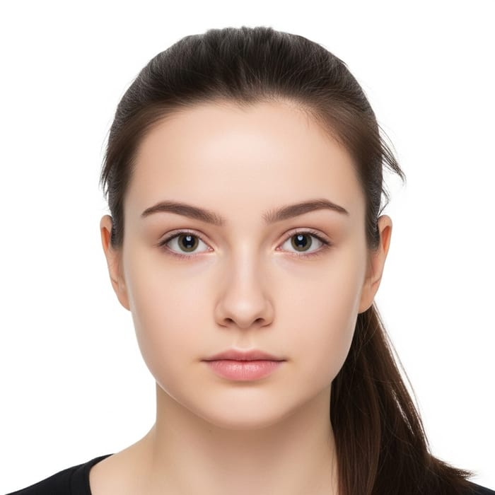 Highly Detailed Passport Photo: 20-Year-Old Girl with Hair in Ponytail